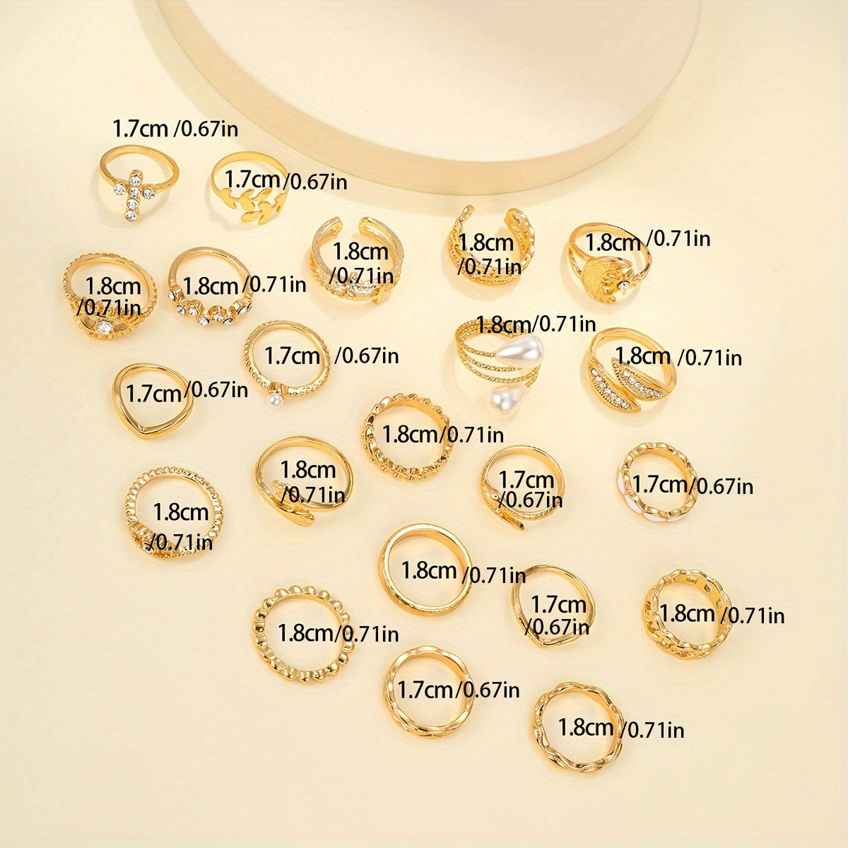 22 PCS Set Stylish Vintage Rings Featuring Leaves, Eyes, Moons, Crosses, Rhinestones, And Faux Pearls, Perfect for Parties, Dates, And Everyday Wear