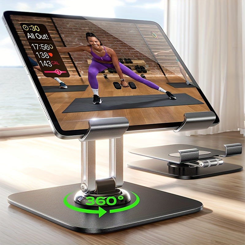 Heavy-Duty 20kg Stable Adjustable Tablet Stand with Rotating Base & Folding Design - Heavy-Duty Iron Construction, 360° Rotating Tablets, for iPad, Phone, Tablet, Laptop, Ergonomic Workspace, Sturdy Build, Office Workers
