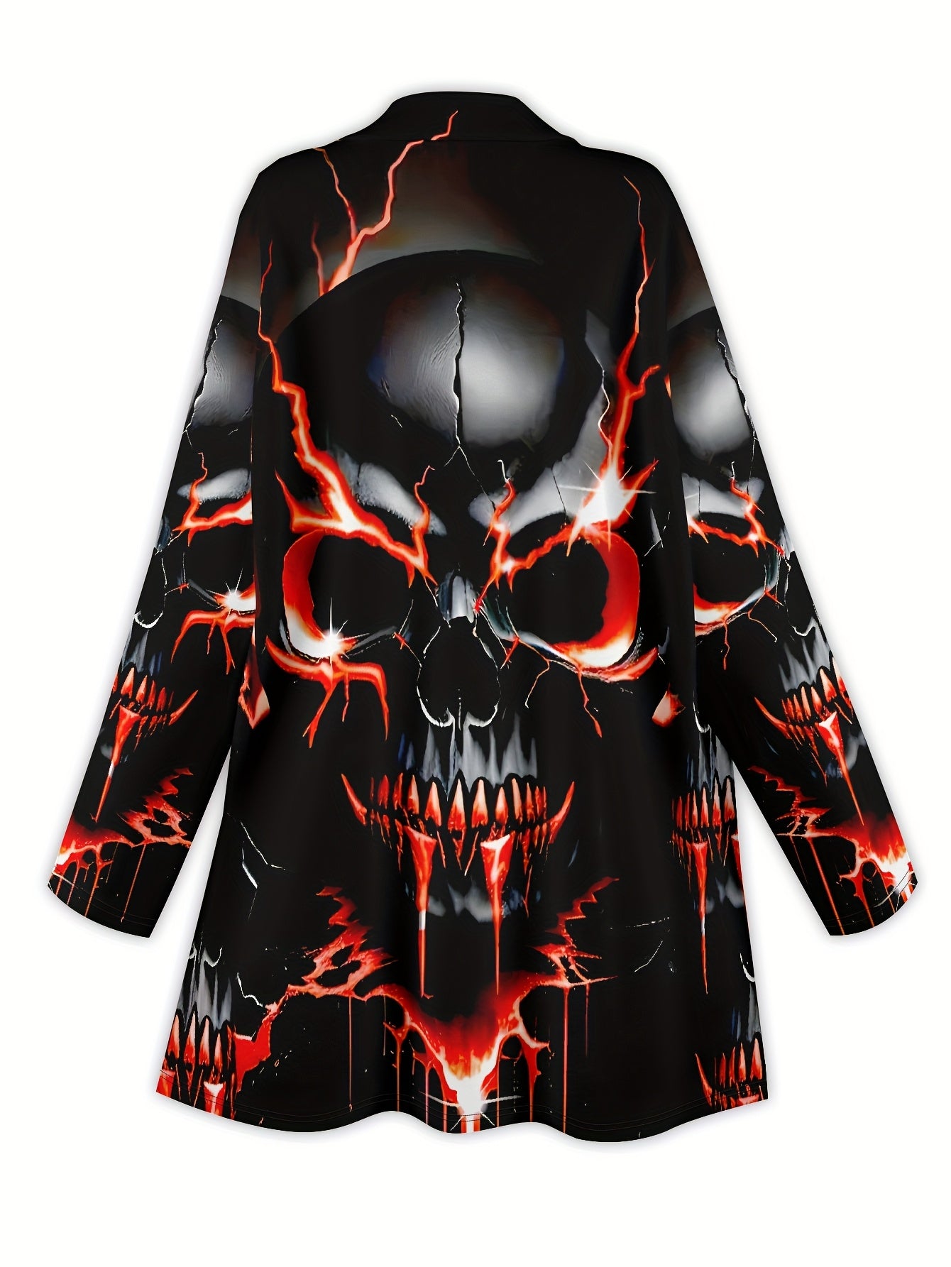 XL-5XL Plus Size, Gothic Punk Casual, Comfortable, and Elegant Style Painting Skull Element Print Pattern Women's Jacket