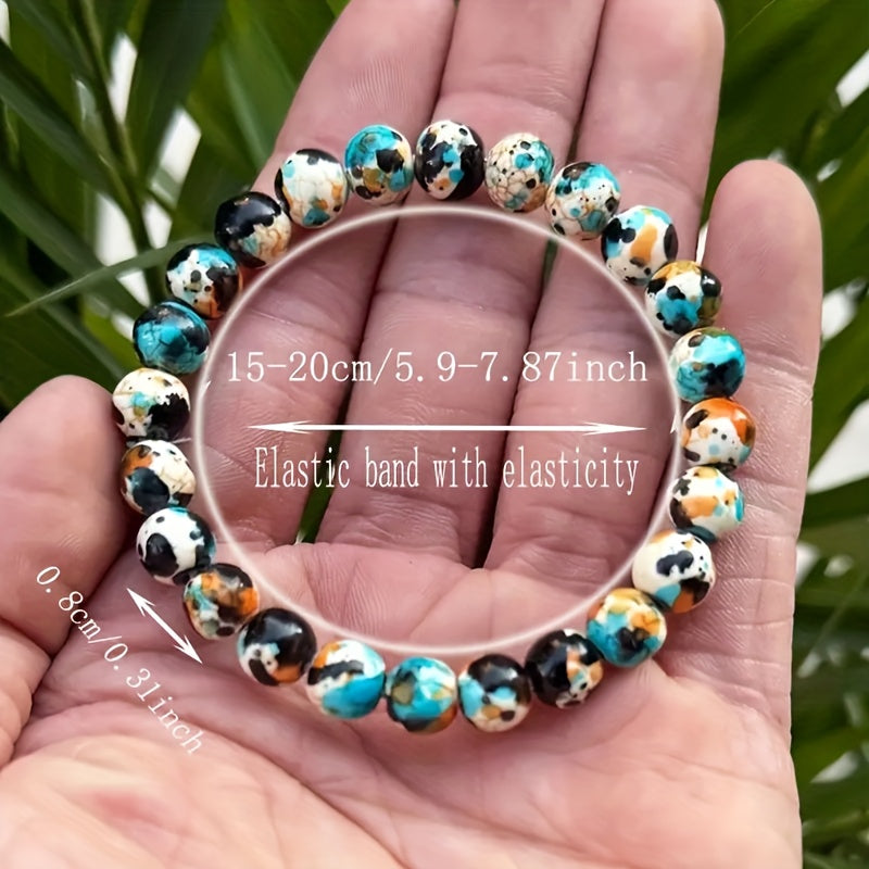 4 PCS Set Depression Bracelet - Turquoise Blue And Black Marble Patterned Beads with Golden Accents, Positive And Spiritual Balance Jewelry, Perfect for Everyday Wear And Christmas Gifts, Durable Natural Design (No Plating) -