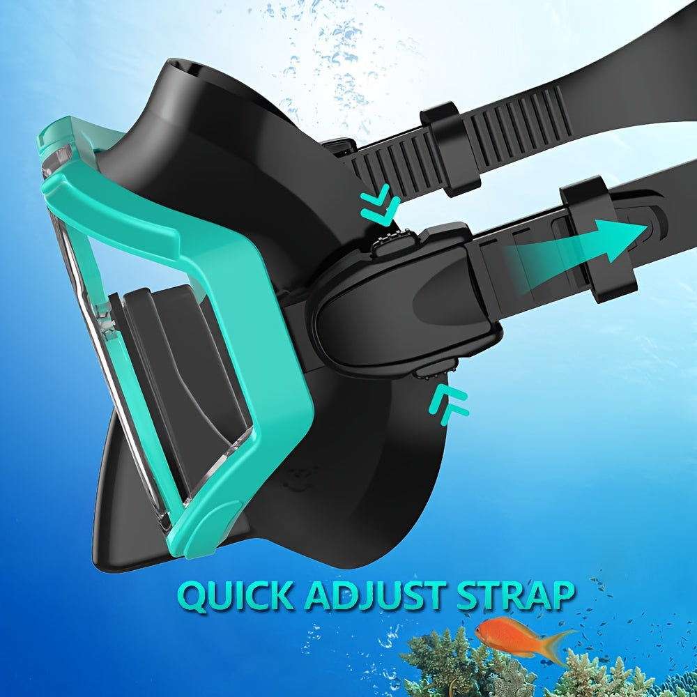 Top Quality Tri-Fin PC Lens Panoramic Wide Angle Adult Silicone Snorkeling Mask, Swimming Goggles, Leakproof, Easy Adjustment, Suitable for Snorkeling and Swimming Training