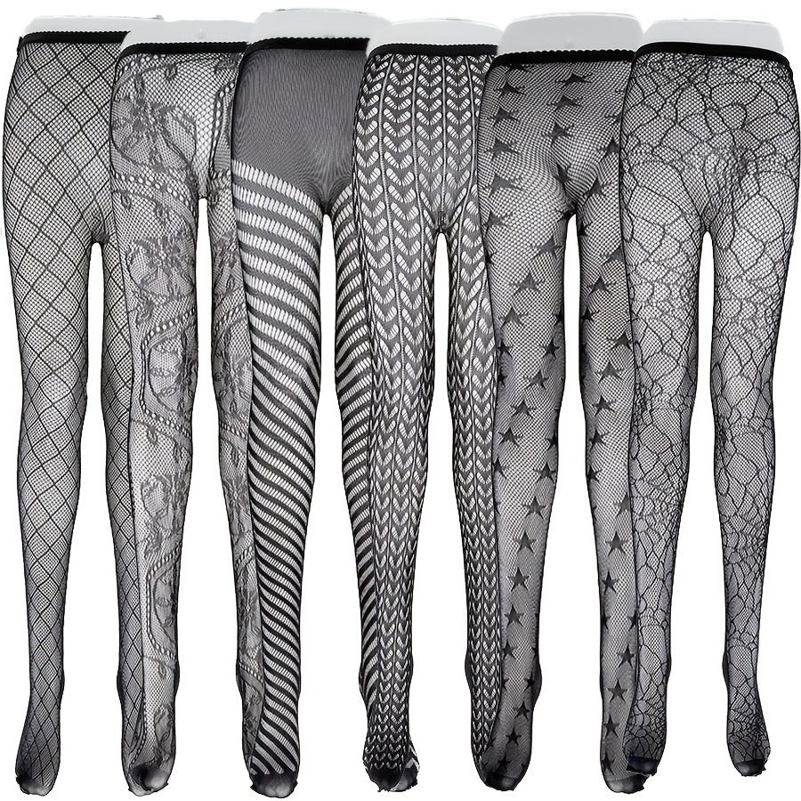 6-Pack Women's High-Waisted Sheer Tights with Mesh Panels & Cut-Outs - High-Stretch Opaque Leggings, -Snag Design, 30D Nylon/Elastane Blend for Everyday & Special Occasions - Multi-Color (Black/White/Pink/Beige/Brown) - Comfo