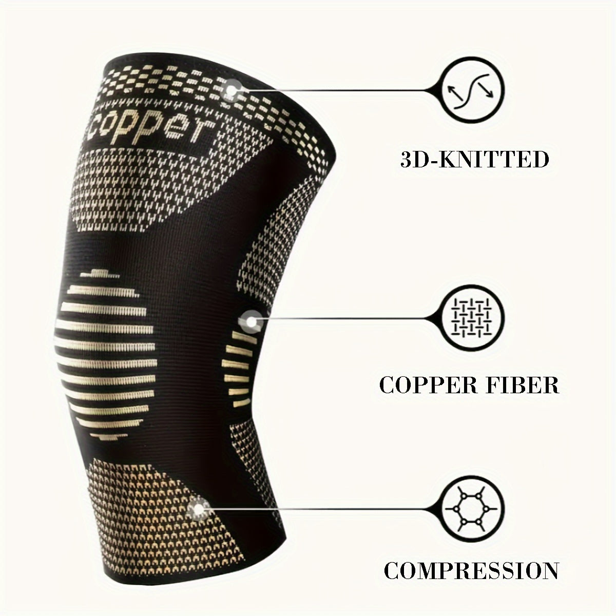 2 PCS Set Copper Compression Knee Sleeve, Anti-Slip Knitted Knee Support Brace, Breathable Fabric, Patella Sports Runners Injuries Treatment Knee Sleeves Health Care Accessories