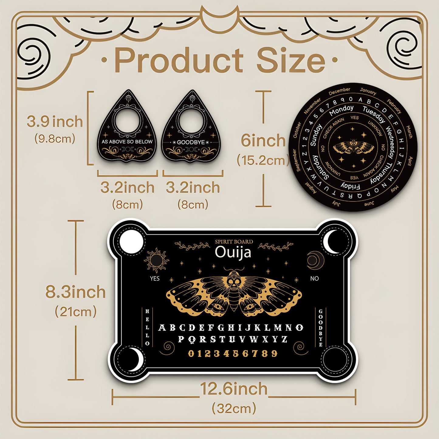 4 PCS Set Wooden Ouija Board Set - Mystical Psychic Device with Butterfly Core, Wooden Tabletop Divination Kit, Mysterious Farmhouse Decor, Suitable for Divination, Meditation, and Fortune Telling. No Batteries Required/Easy