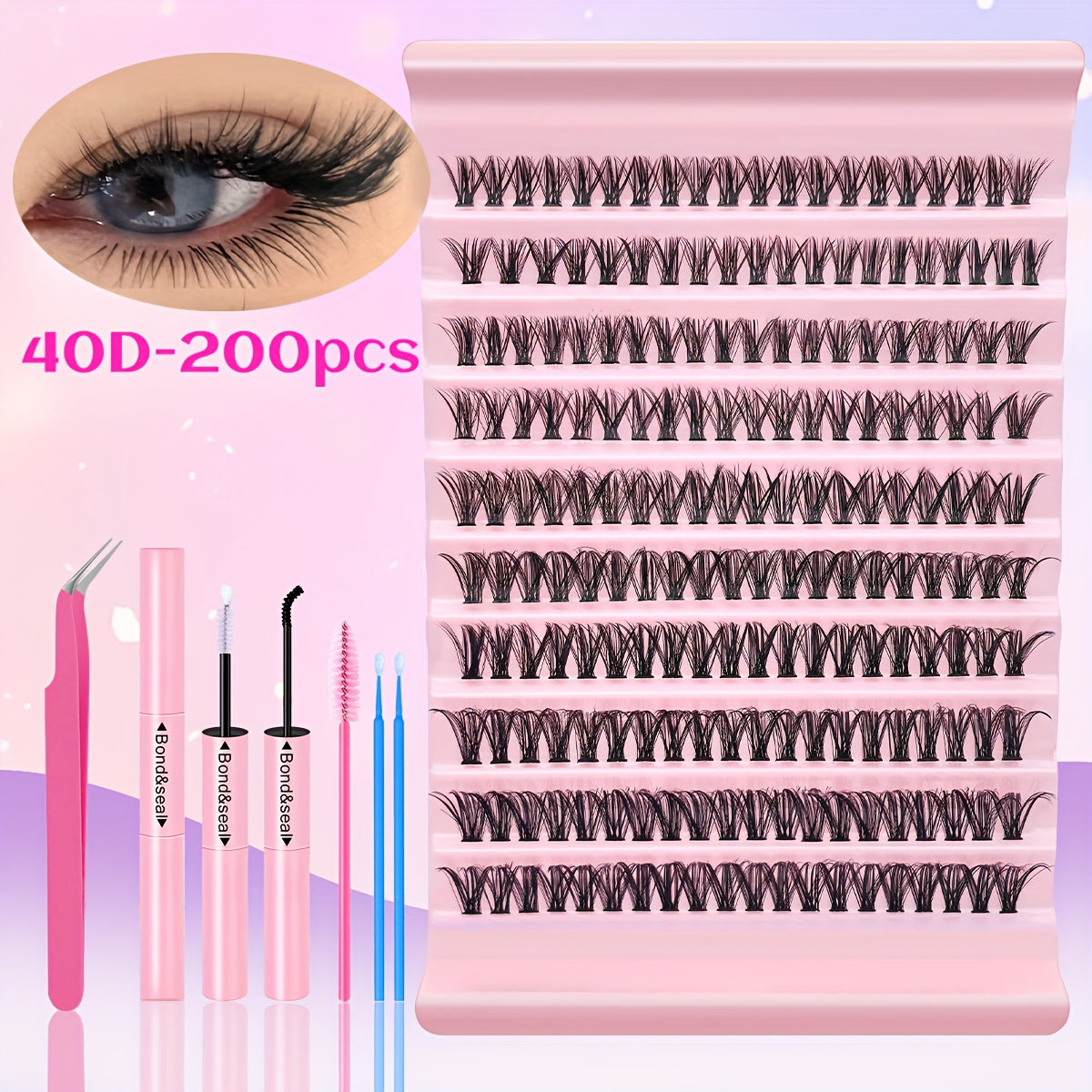 NEW 300/720 PCS Set Eyelash Extension Set Single Eyelash Tuft, 9-18Mm Mix 30D 40D 50D 80D with Eyelash Bonding & Tweezers for Beginners, Exquisite Gift Set Exquisite Gifts for Women
