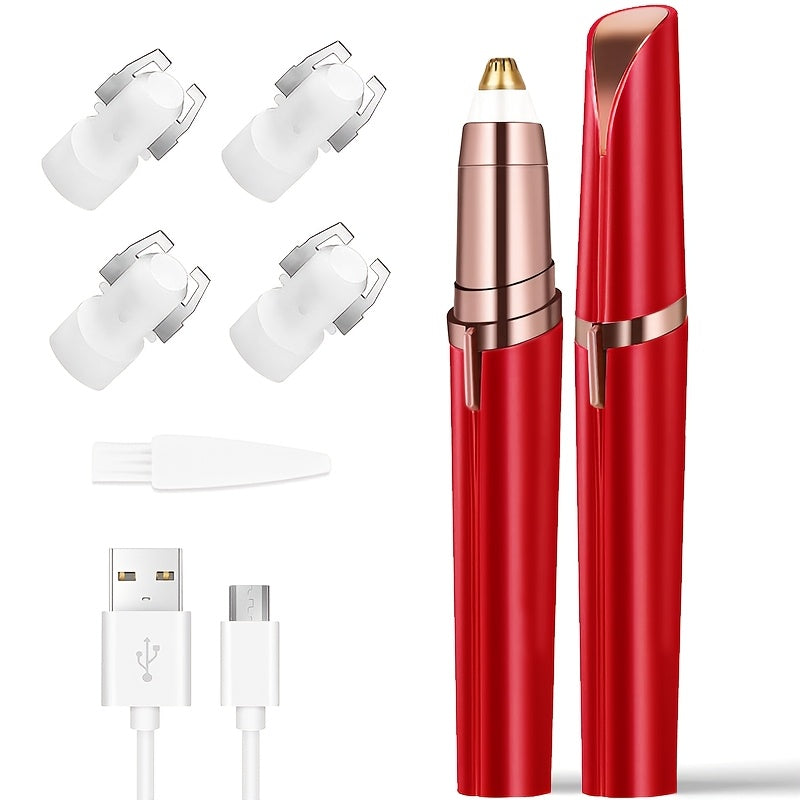 Portable Rechargeable Electric Eyebrow and Bikini Area Trimmer with 4 Blades Heads| Stainless Steel Blades, USB Charging, Suitable for Eyebrows, Armpits, Arms, Fingers, Legs