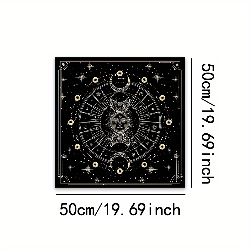 Bohemian Sun Moon Mandala Altar Cloth Celestial Horoscope Tarot Card Tablecloth Moon Phase Black Gaming Tablecloth Spiritual Guidance Reading Card Pendulum Mat Future Prediction Divination Cloth Portable Witchcraft Astrology
