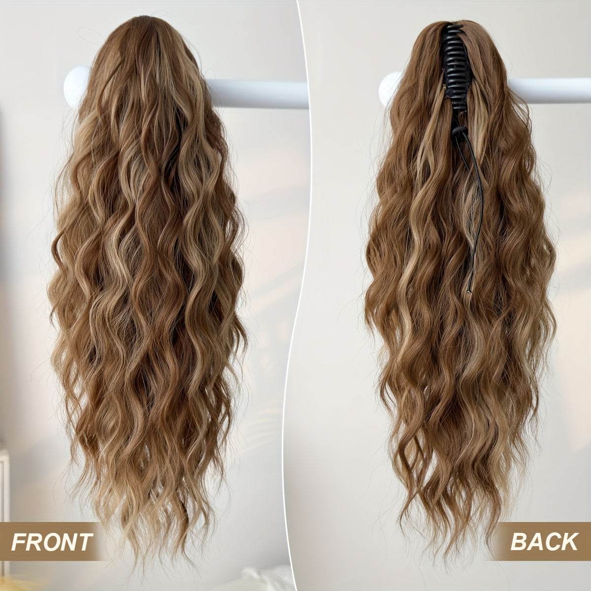 50.8cm 20-Inch Claw Ponytail Extension with a Short Water Wave Design, Made from Heat-Resistant Synthetic Fibers, Perfect for Women's Everyday Hair Additions