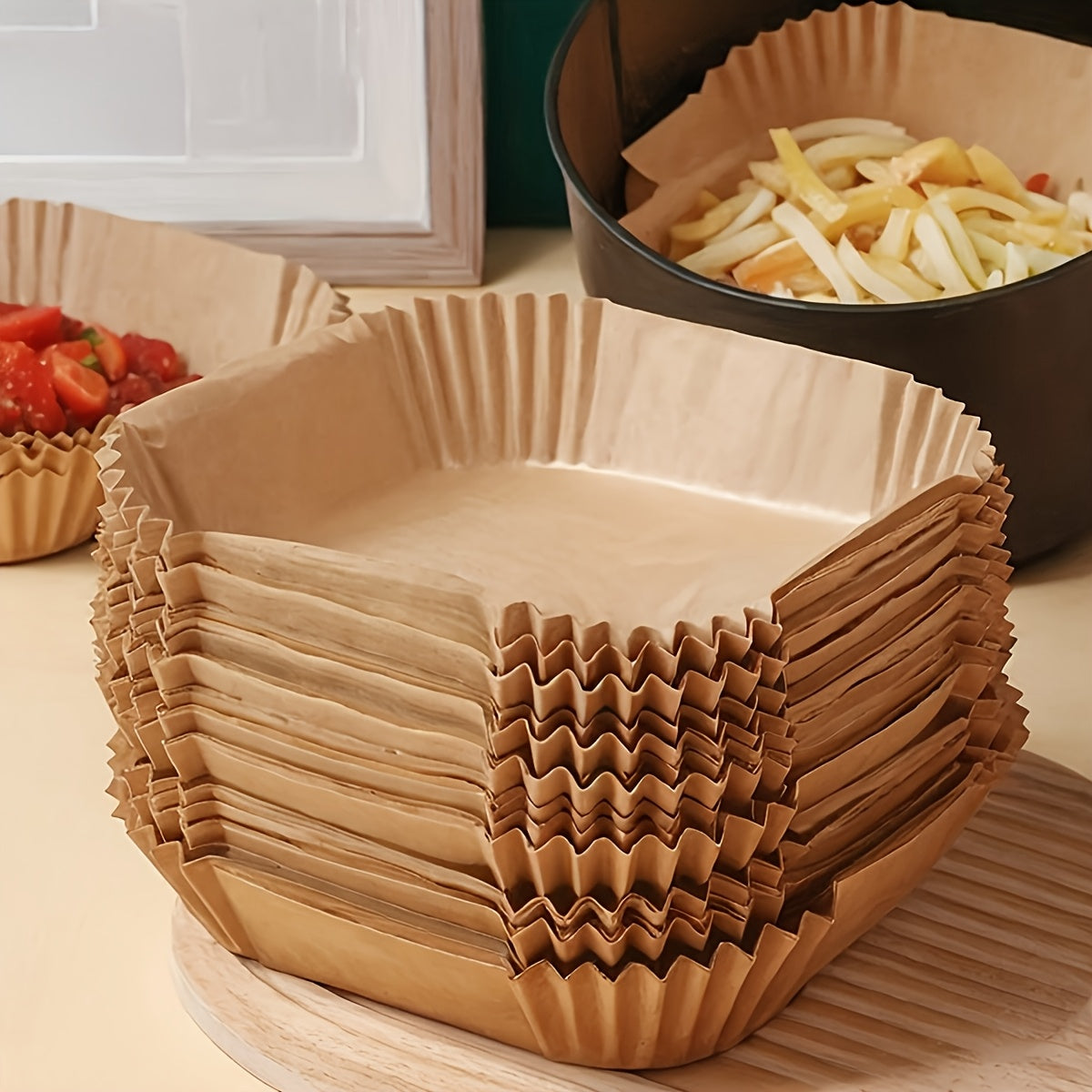 100 PCS Pack Set Air Fryer Liners - Universal for Oven & Microwave, Non-Stick Parchment Paper - No Coating, Heat-Resistant for Home & Commercial Use