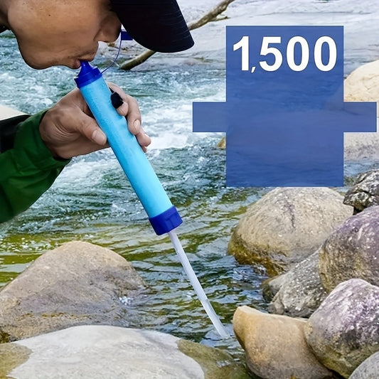 4 PCS Set Outdoor Water Filter Straw, 0.01 Micron 4-Stage Filtration, + Extension Pipe + Pumping Tool + Water Bag Portable Survival Purifier for Travel, Wilderness, Bushcraft Mountain Adventures Emergency SOS- ABS Material Su