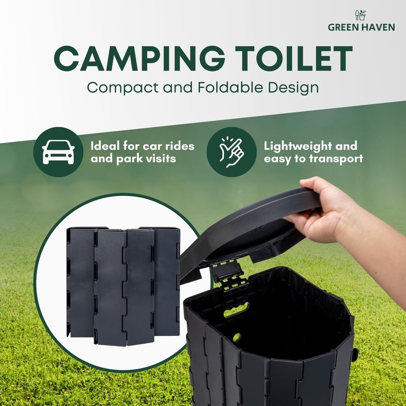 Outdoor Camping Emergency Toilet - Travel Toilet with Roll Holder - Portable for Adult Potty - Folding with Washable Basket - Campervan Camping Caravan Beach Picnic & Fishing