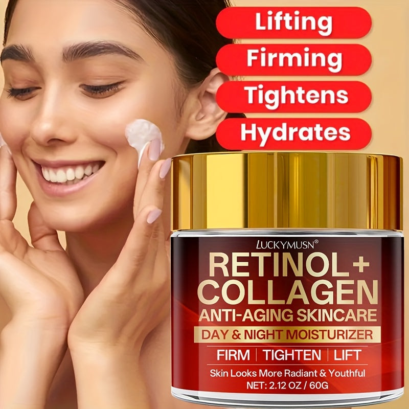 Retinol Collagen Cream That Hydrates, Tightens, And Lifts Drooping Skin, Enhances Elasticity, Balances Skin Tone, Includes Hyaluronic Acid, Vitamin C, And Peptides, Giving The Skin a Youthful And Radiant Appearance, Appropria
