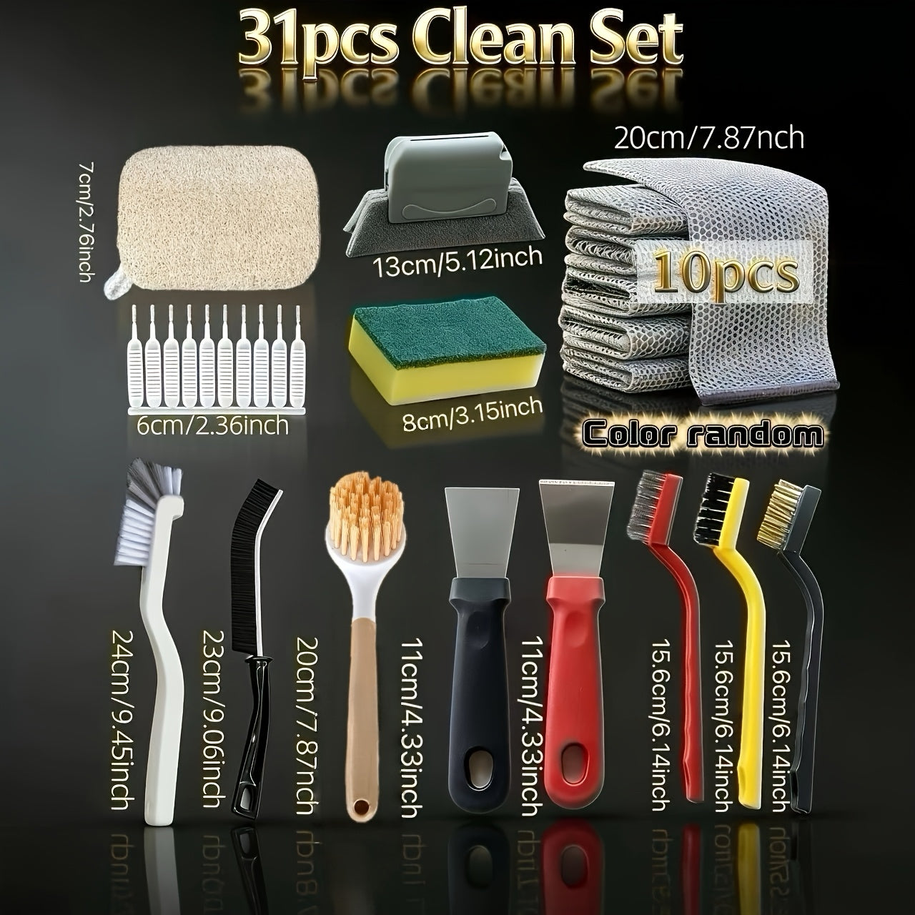 31 PCS Set Cleaning Tool Gift Set - Suitable for Kitchen Sink Gap Cleaning Brush - Cup and Bottle Brush - Pot and Pan Scrubbing Brush - Dishwashing Cloth and Sponge - Window Cleaning Tool with Groove Brush - Bathroom, Toilet,