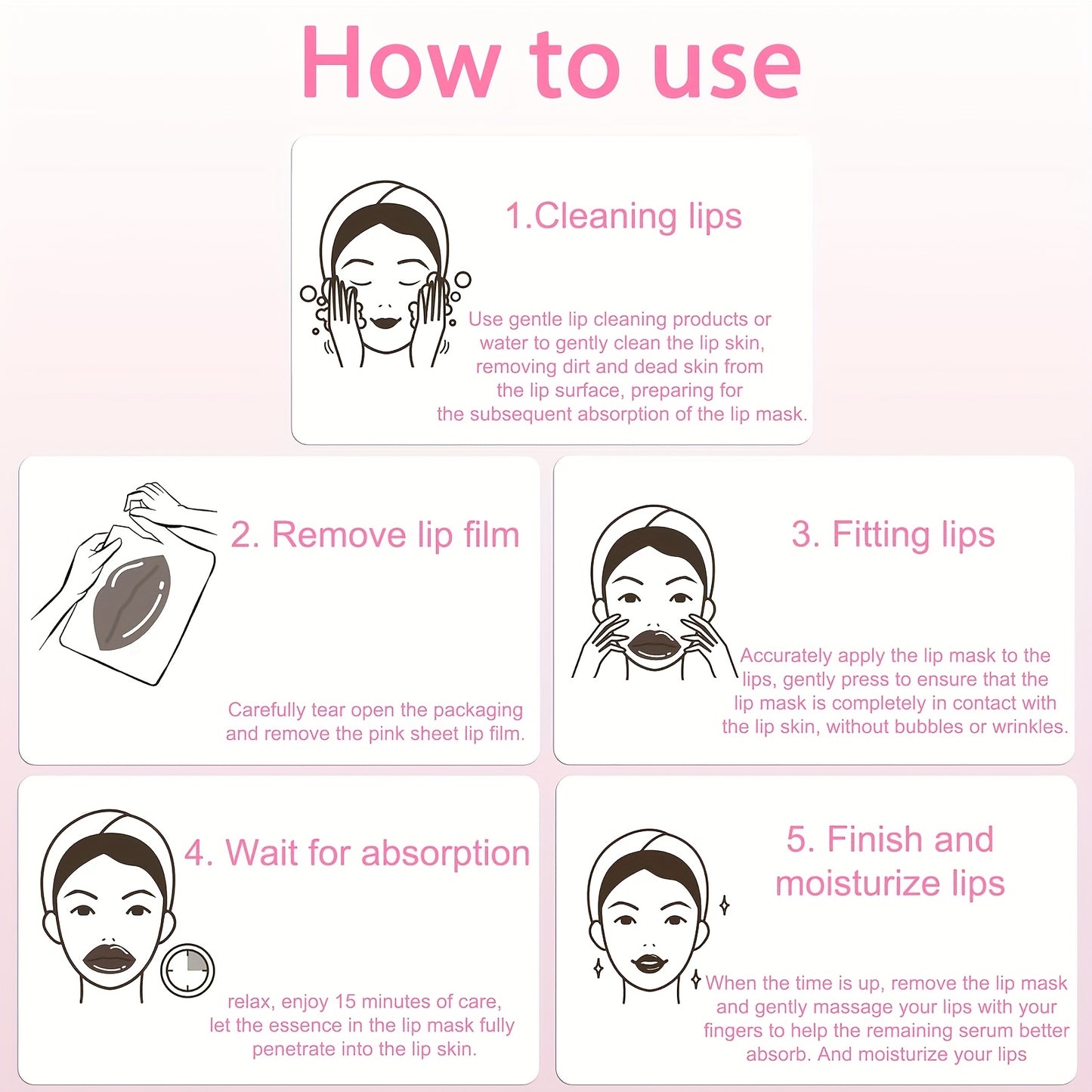 40 PCS Set of Collagen Pink Lip Mask, Providing Long-lasting Nourishment, Moisturization, Overnight Lip Mask, Individually Wrapped Lip Patch, Brightening Lip Skin, Making Lip Skin Brighter and More Delicate, Suitable for All