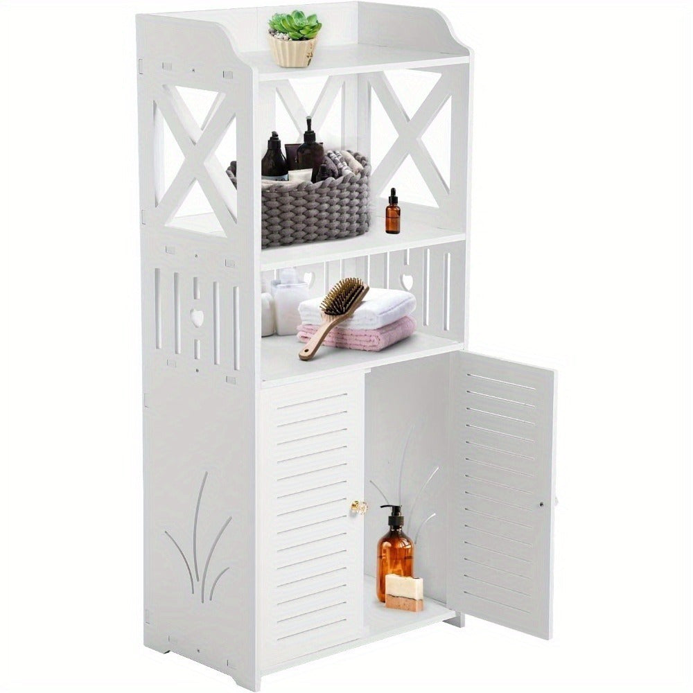 3 Tier Bathroom Storage Cabinet Floor Standing Display Cabinet Home Storage Furniture Organizer Unit for Office Living Room Kitchen Entryway White (3 Tier)