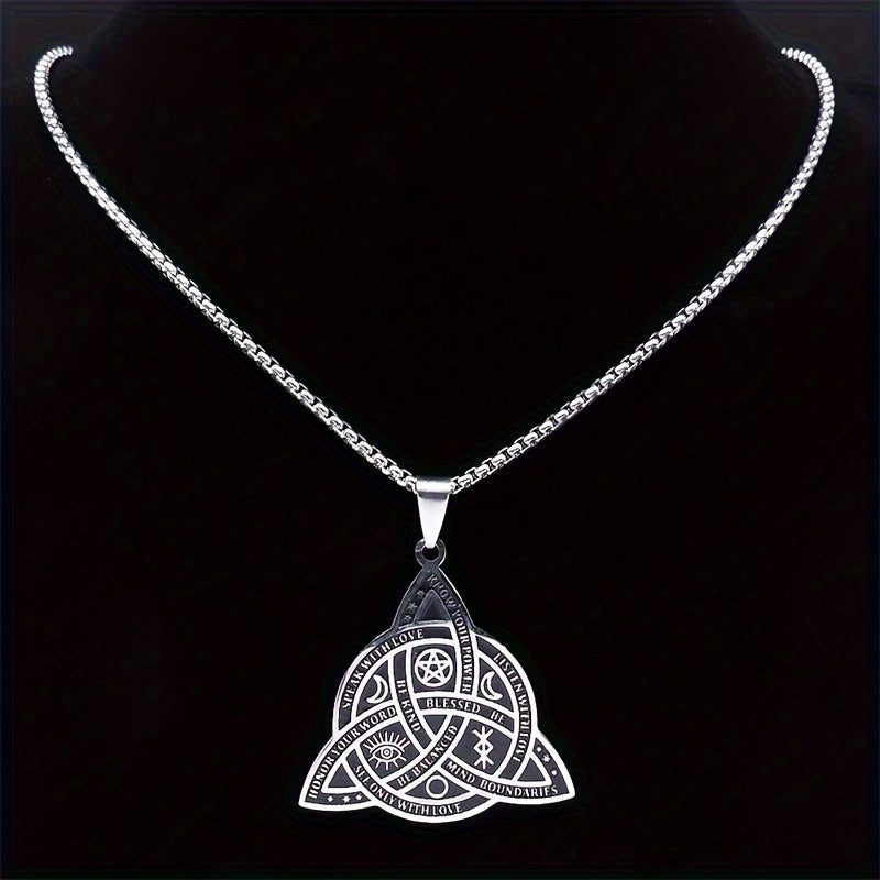 50cm in Box Celtic Trinity Witch Necklace with 304 Stainless Steel Pentagram And Triple Moon Goddess Jewelry N3406S02