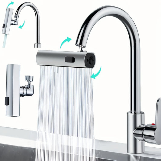 Modern Kitchen Faucet with 3-in-1 360° Rotating Waterfall, Water-Saving Aerator, 3 Flow Modes | Polished Finish, Pressure Boosting Extension, Splash-Proof Nozzle, RV Kitchen Faucet, Kitchen Sink Faucet