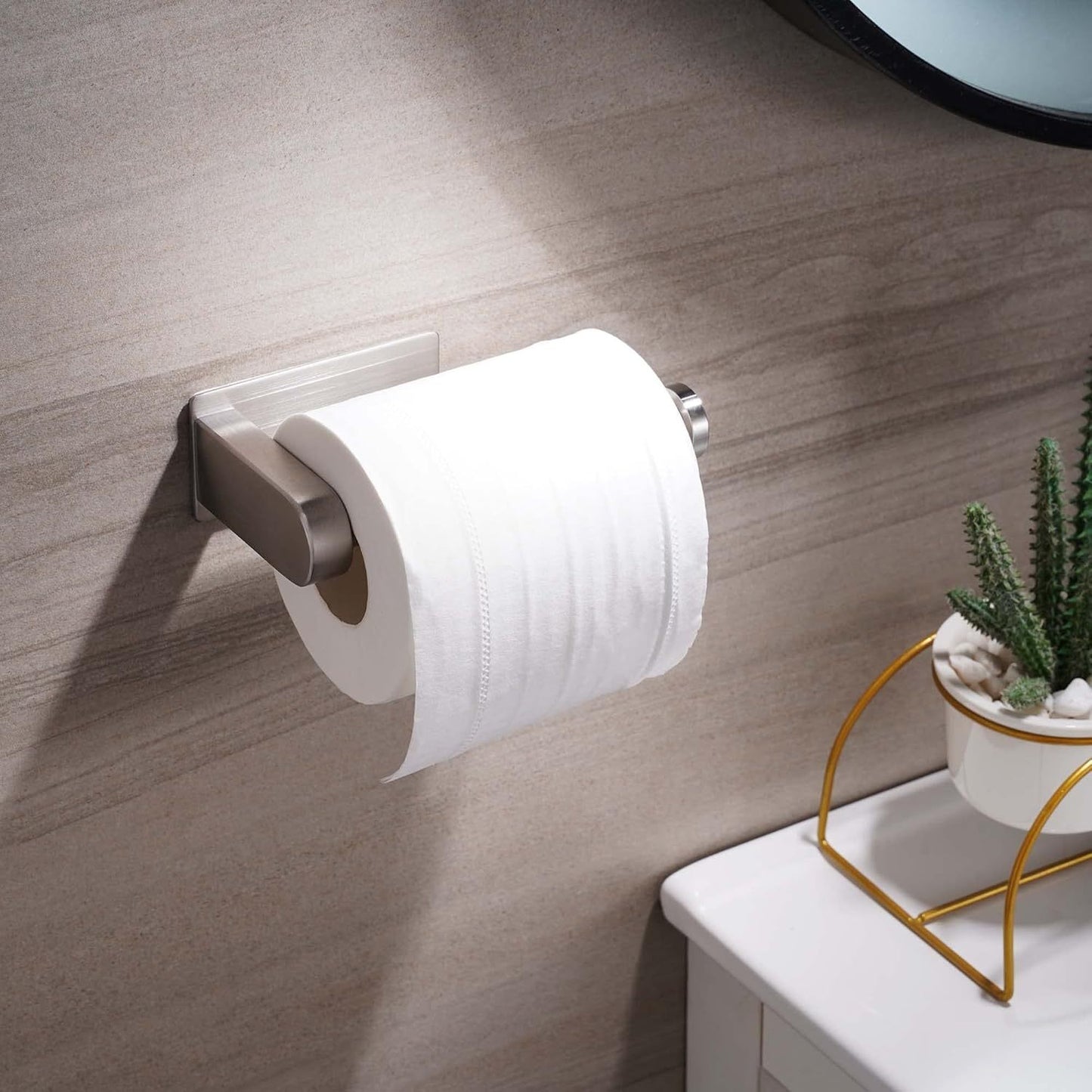 Stainless Steel Toilet Paper Holder - No Drill Self-Adhesive Freestanding Bathroom & Kitchen Roll Holder with Brushed Finish, Durable Rust-Resistant Design for Easy Installation, Modern Minimalist Style, Toilet Paper Storage,