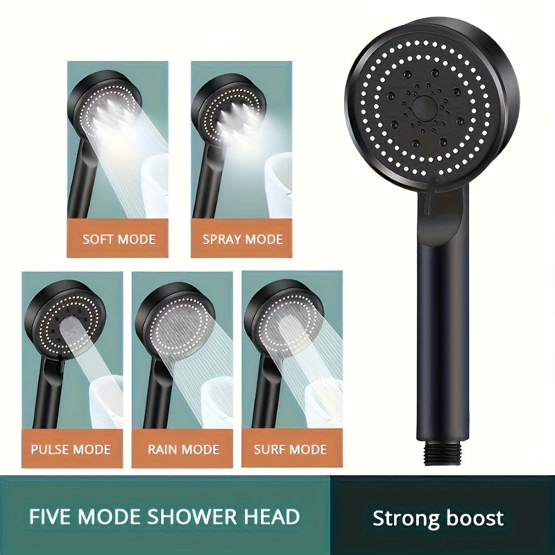 NEW Arrivals High-Pressure Handheld Shower Head with 5 Modes | Durable Baked Paint End, No Batteries Required, Suitable for Bathrooms, Hotels, Camper Vans, Universally Applicable