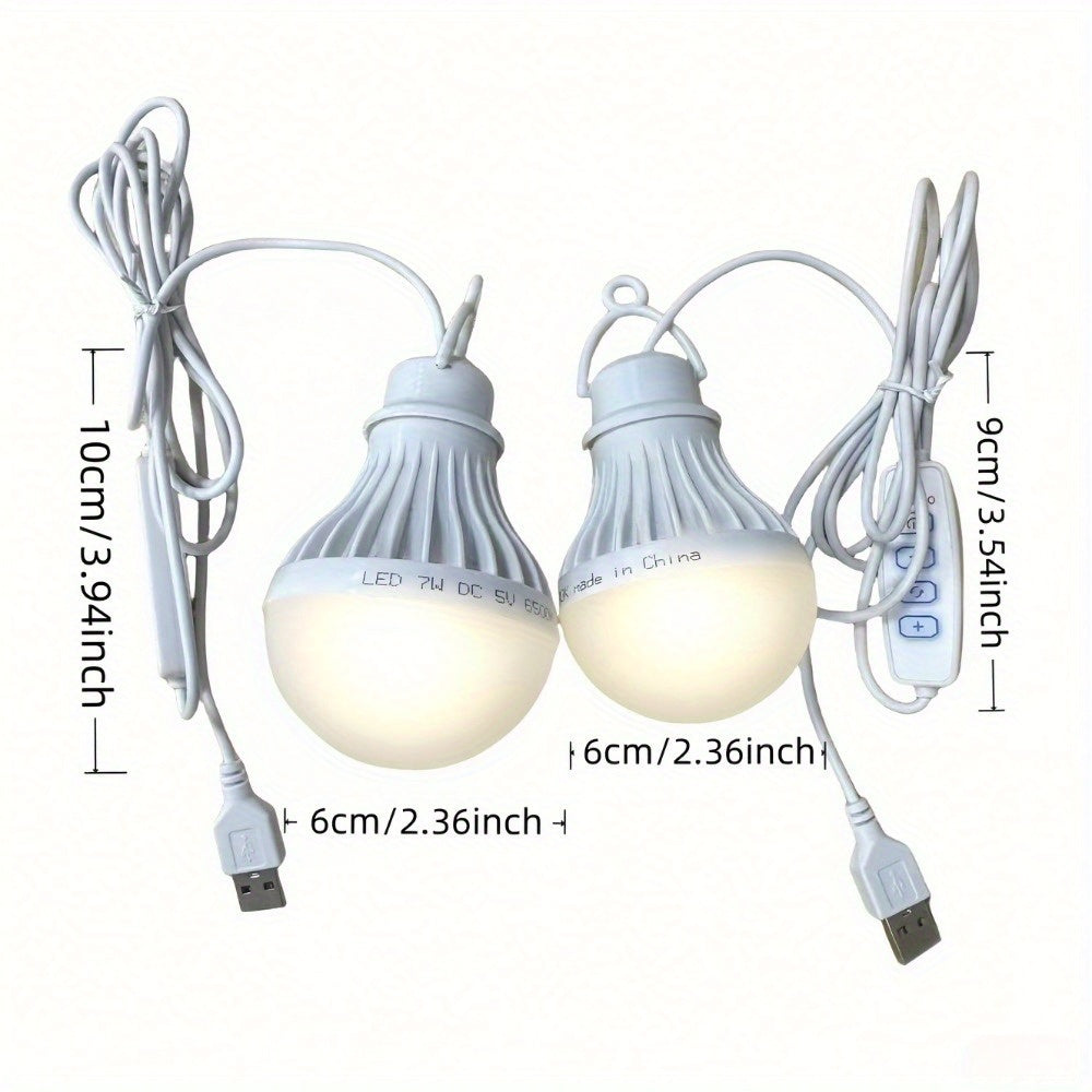 USB Powered LED Bulb with Switch, Portable Camping Light, 3-Color Dimmable Emergency Light with Hanging Hook for Tents, Outdoor, BBQ, Fishing & Repairs
