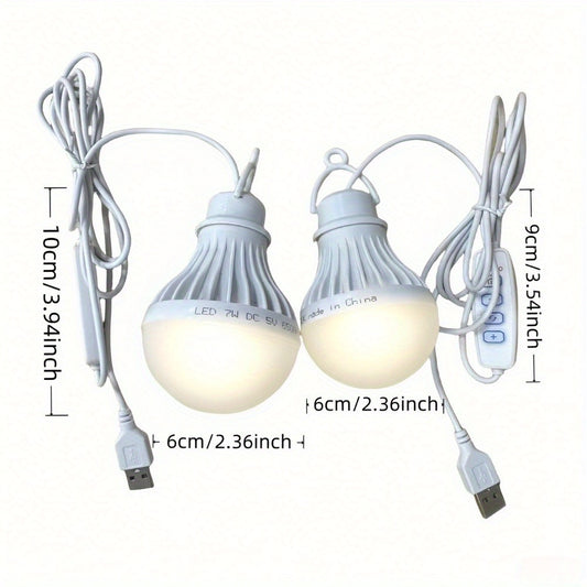 USB Powered LED Bulb with Switch, Portable Camping Light, 3-Color Dimmable Emergency Light with Hanging Hook for Tents, Outdoor, BBQ, Fishing & Repairs