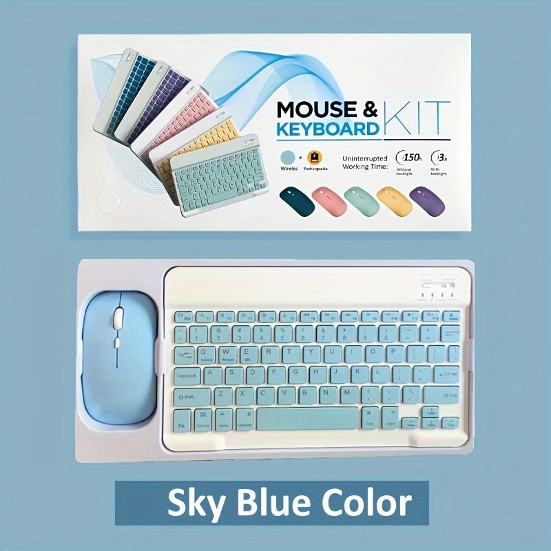 2 PCS Set Wireless Keyboard and Mouse 7 Colors Suitable for Android Tablets and iPads, Mini English Keyboards Home Office Computer Accessories Tools Sets