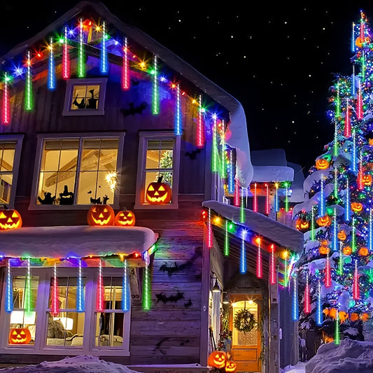 192 LED USB-Powered Meteor Rain Lights - Outdoor/Indoor String Lights with Falling Rain Drop Icicle Effect, IPX4 High Quality, USB-Powered Hanging Decorations for Christmas, Wedding, Garden, Patio, Party - Energy-Efficient LE