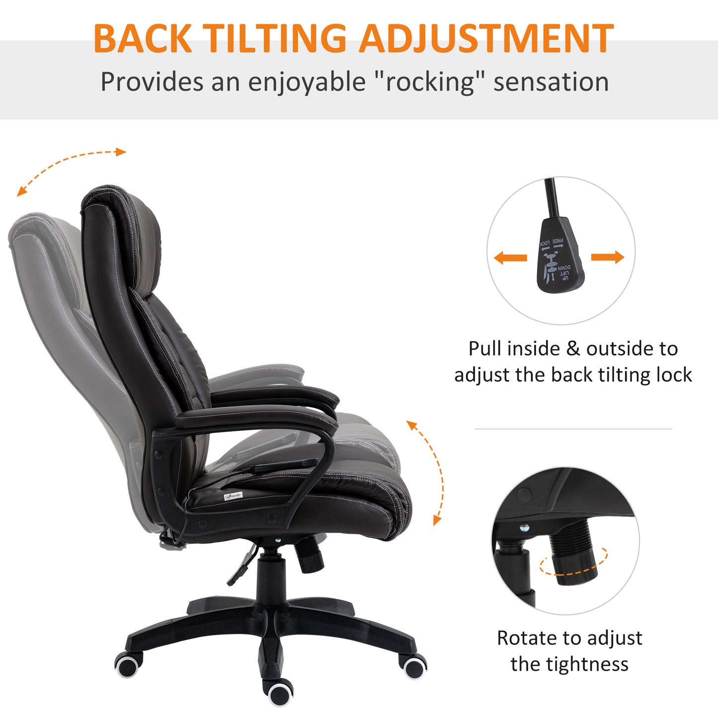 High Back Executive Office Chair 6- Point Vibration Massage Extra Padded Swivel Ergonomic Tilt Desk Seat