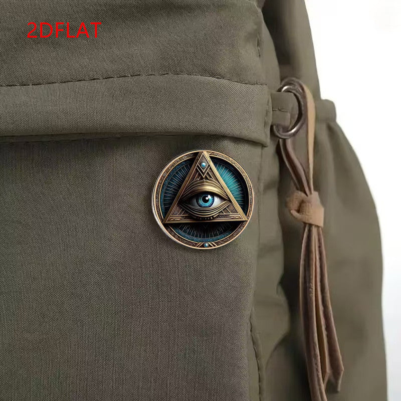 Illuminati Mysterious All-seeing Eye Brooch | Metal Three-dimensional Relief + Enamel Gradual Change Halo, Pyramid Geometry + Detail Synthetic Gemstonestone Decoration, Dark Niche Style