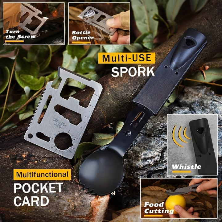 1 Set Emergency Survival Tool Kit Without Battery 15-in-1 Camping Accessories Tactical Equipment Camping Hiking Travel Hunting Bushcraft Mountain Climbing Adventures Kayak Tools Sets