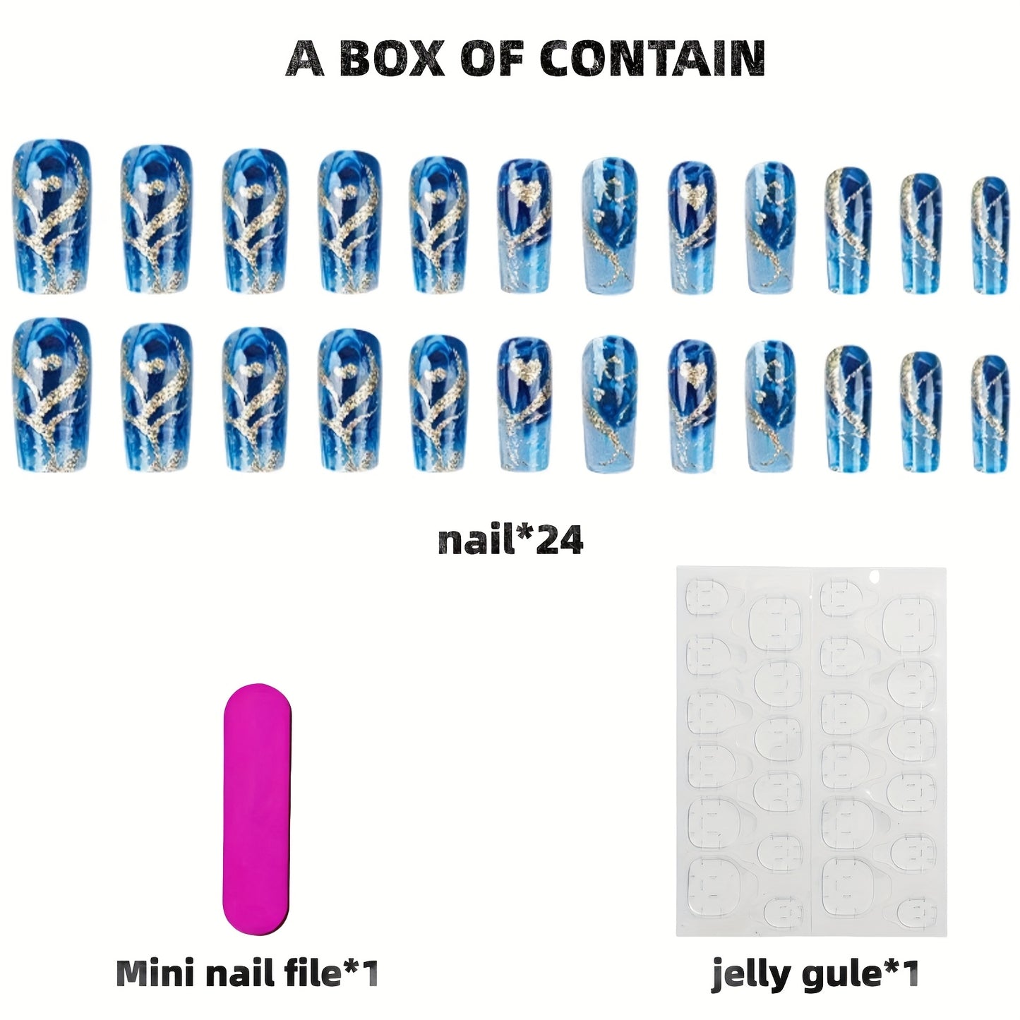 24 PCS Set This Summer-Themed Nail Art Features a Easy Glittery Golden Heart Pattern, Perfect for Women And. It's Ideal for Various Occasions Such As Work, Travel, Parties, Masquerades, Nail Salons