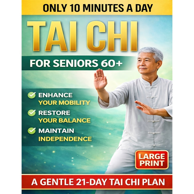 10-Minute Tai Chi Home Gym for Seniors Over 60: 21-Day Step-by-Step Balance Training & Fall Prevention (Large Print, Illustrated, At-Home, No Equipment) Elderly Sports Supplies