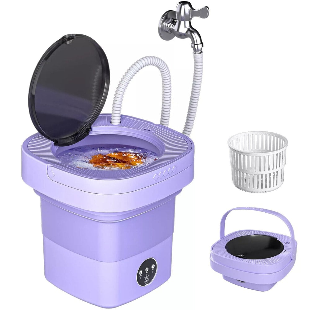 Portable Foldable Mini Washing Machine with Blue Light | Fast 10-Min Cleaning for Small Laundry | Ideal for Underwear, Socks, Towels, Travel & Dorm Use | Compact Washer with Spin Assist