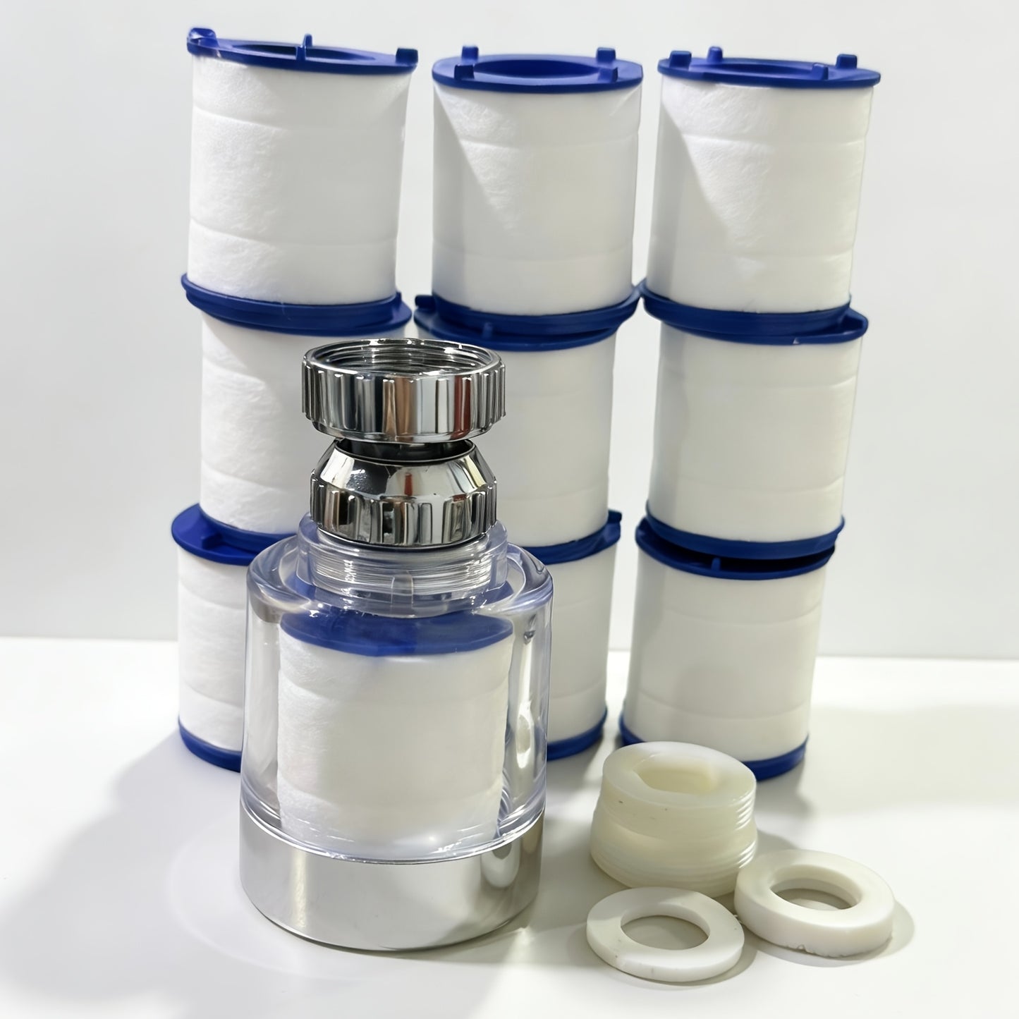 10 PCS Set Water Purification Faucet with 9 Replaceable Filter, Splash-Proof Faucet Sprayer Head with Filter, Swivel Faucet Water Filter Extender, House Bathroom Water Filtration System