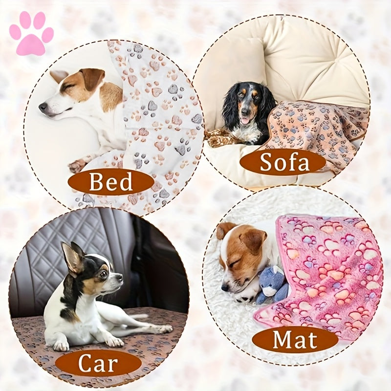 10pcs Soft Pet Blanket Set, All-Season Use - Machine Washable with Paw Pattern - Multifunctional Pet Mat for Small and Medium Dogs and Cats