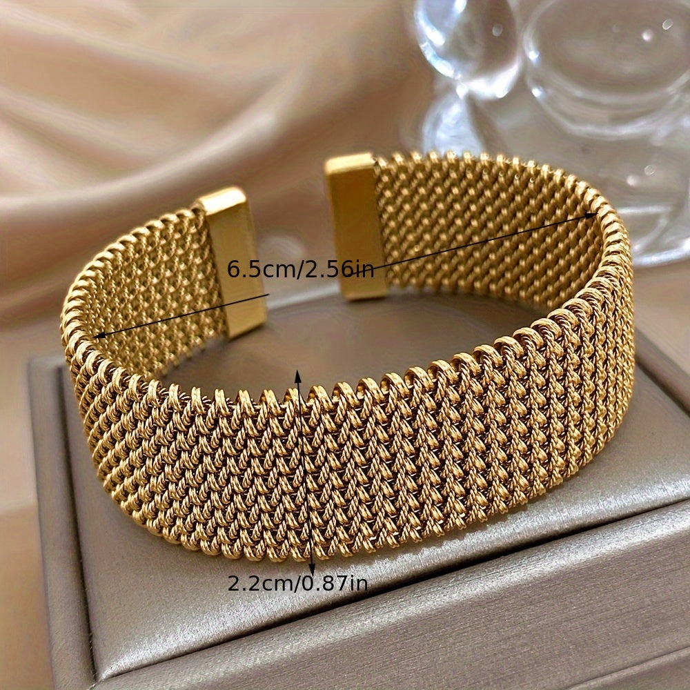 NEW Fashion  Woven Bracelet | 18K Golden Plated 304 Stainless Steel Metal Bracelet | Versatile Accessory for Daily and Party Occasions Silver and Golden Bracelet Women Jewelry Accessories