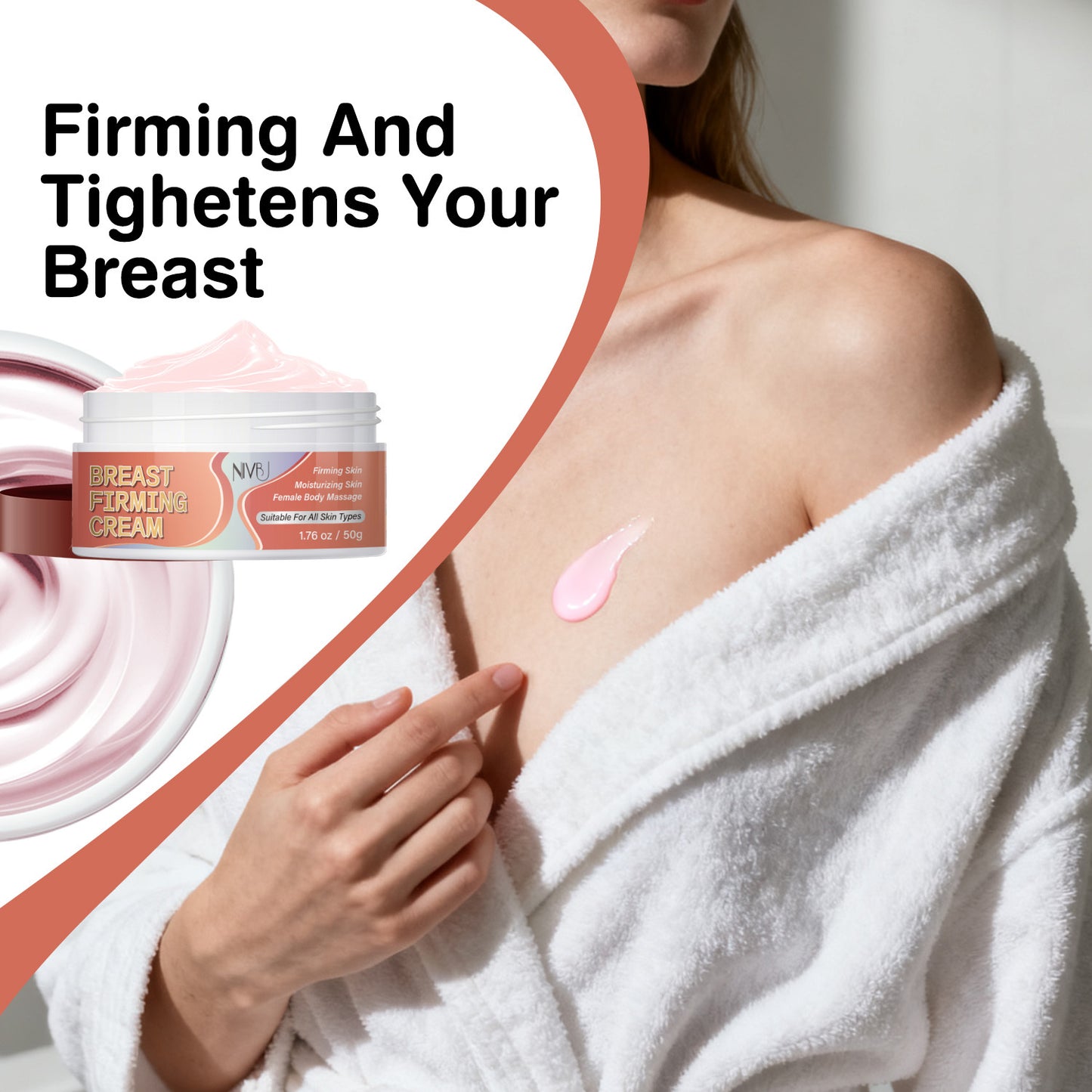 Breast Firming & Lifting Cream with Jojoba Oil, Honey, Caffeine & Vitamin E - Natural Botanical Formula for Sagging Breasts, Moisturizing & Firming, for all Light Tones, Breast Firming Cream, Skincare, Natural Ingredients, Sk