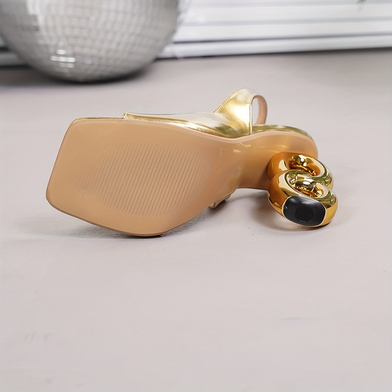 UK Size Ladies' Golden High Heels with an 8-Shaped Heel, a Trending Hit Among Influencers., Women Shoes Summer Footwear Supplies
