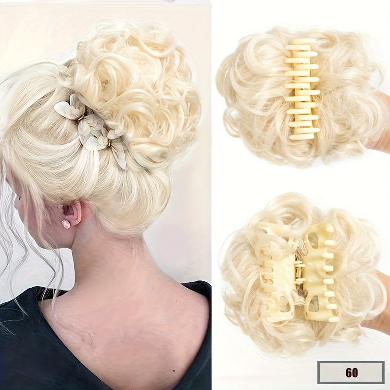 2 PCS Set Elegant Wave Curly Messy Bun Clip with Small Clip-Fluffy Synthetic Headdress - All-Season Hair Accessory for Weddings, Parties, Daily Use - Women's Bridal & Party Hair Styling, Cute Hair Clips, Brides