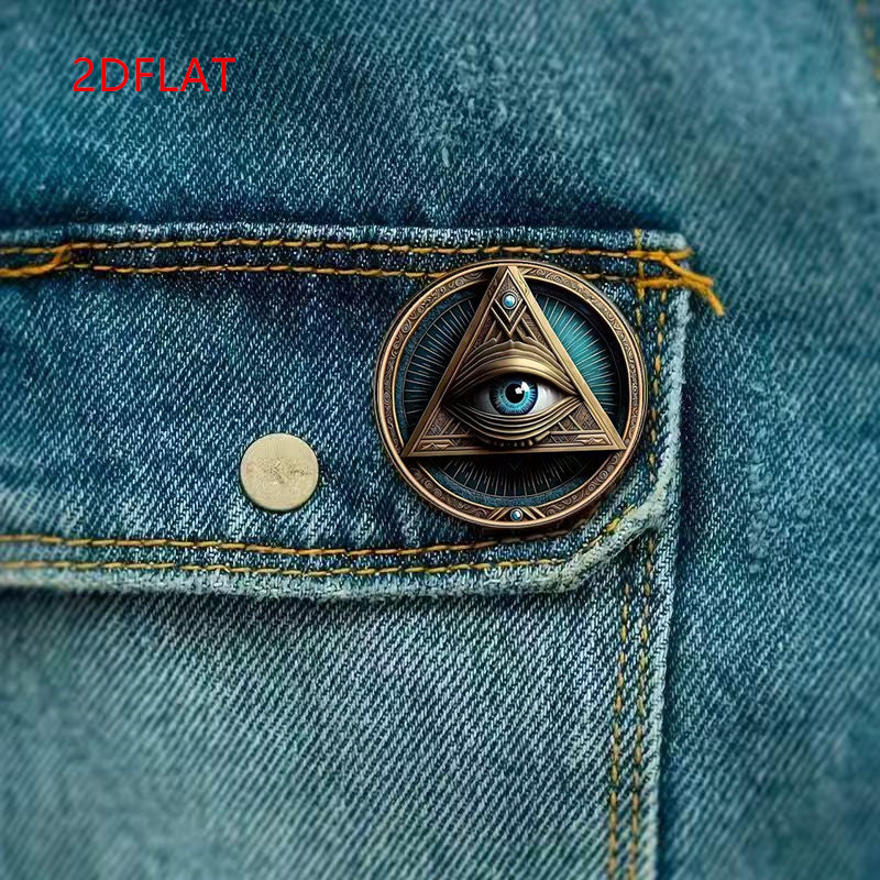 Illuminati Mysterious All-seeing Eye Brooch | Metal Three-dimensional Relief + Enamel Gradual Change Halo, Pyramid Geometry + Detail Synthetic Gemstonestone Decoration, Dark Niche Style