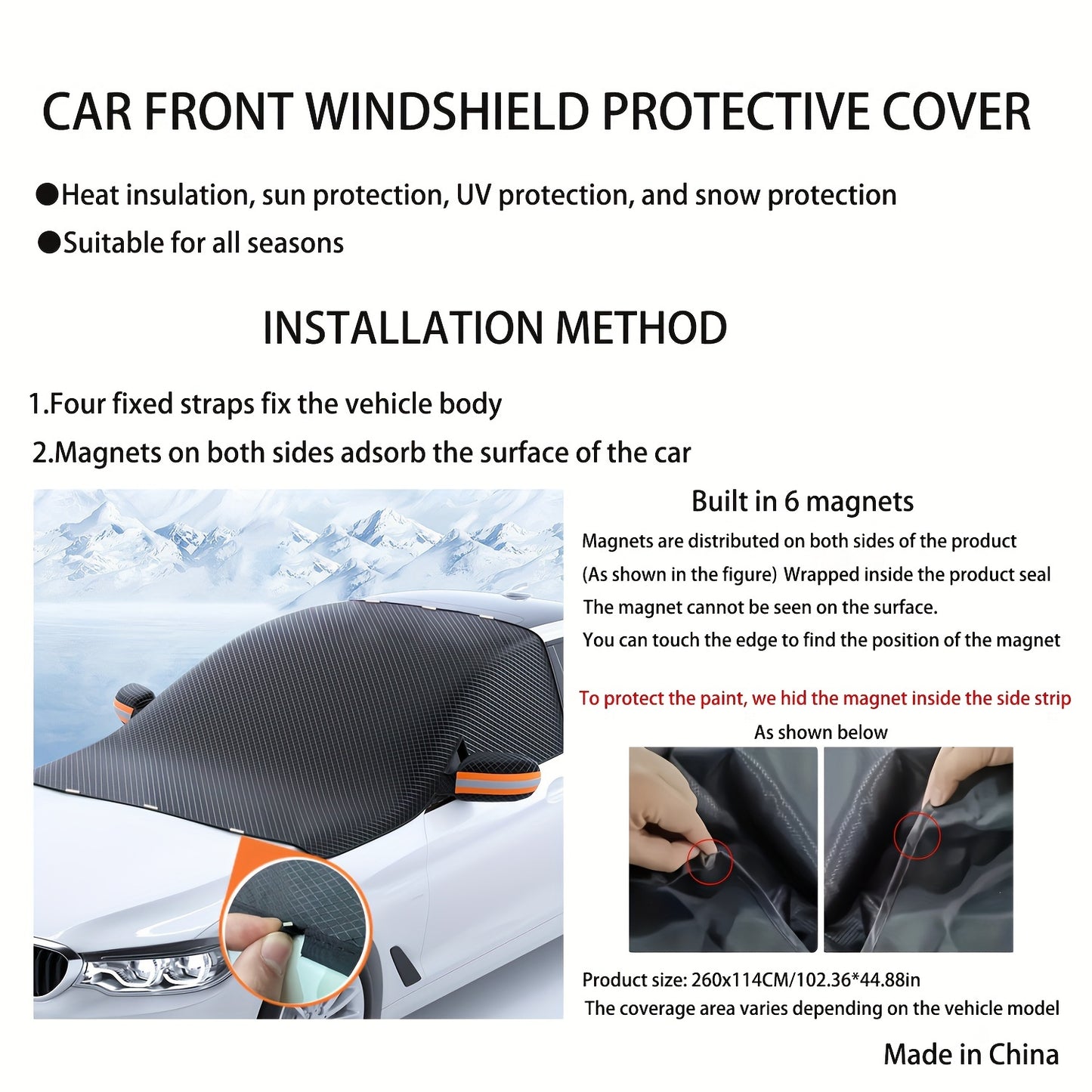NEW Arrivals Magnetic Snow Cover for Car Windshield, Oxford Cloth Thickened Antifreeze Sunshade, Heat And Snow Protection Car Accessories