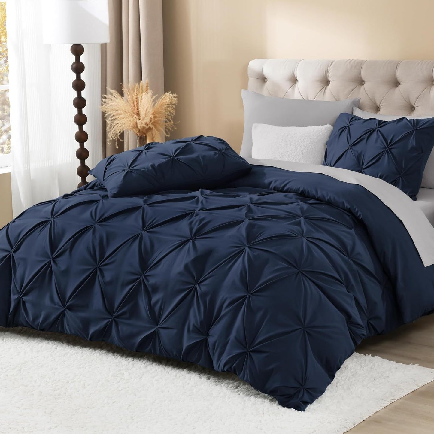 3 PCS Set 5 Colors Charcoal, Pink*Five Star Hotel* Pinch Pleated Luxury High Quality Duvet Cover Set, Soft Pintuck Bedding Sets with Pillowcases