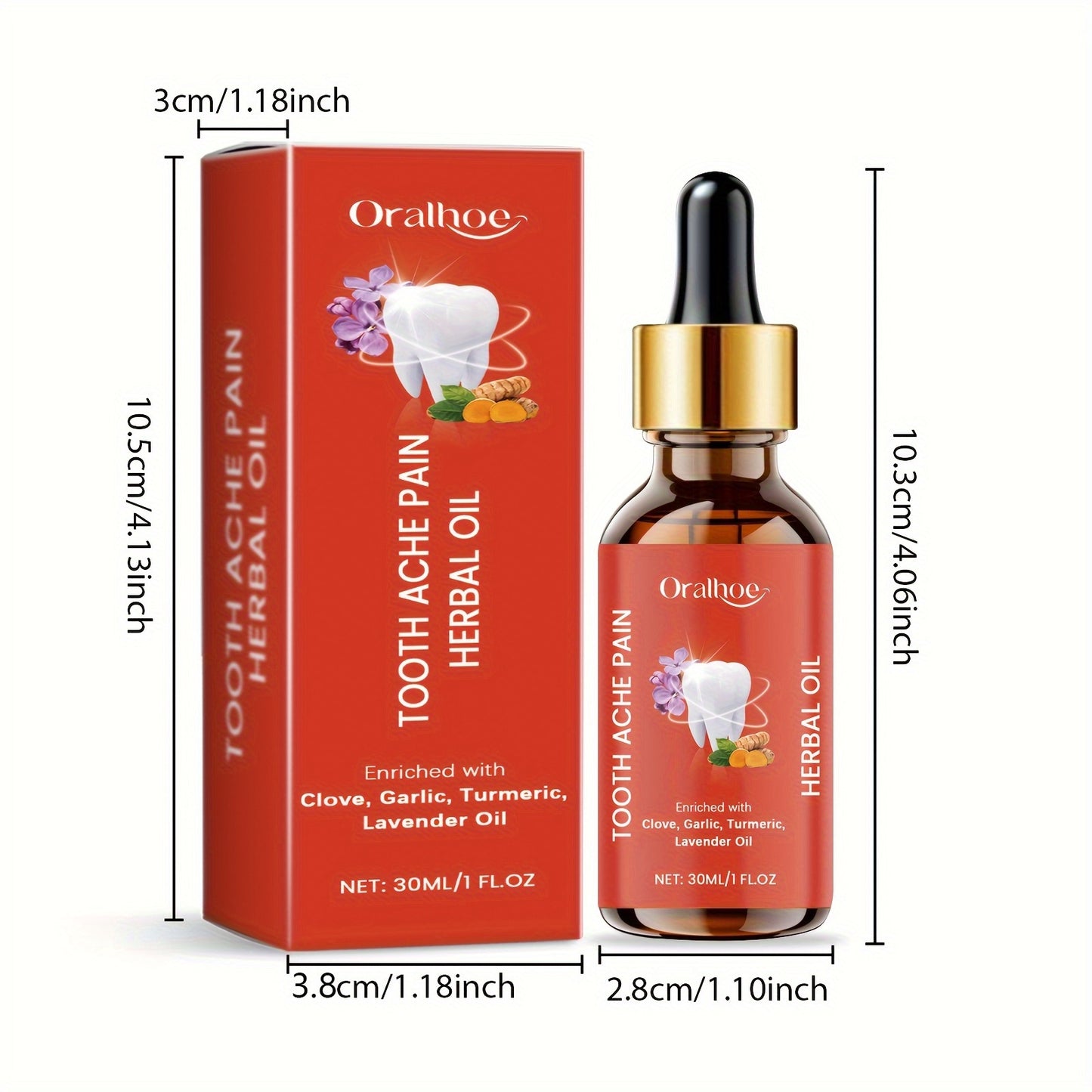 1pc Herbal Dental Care Essence 30ml Contains clove flower oil, garlic root oil, lavender oil and turmeric root oil to gently care for your mouth, teeth and gums, leaving your mouth feeling cool and comfortable with naturally