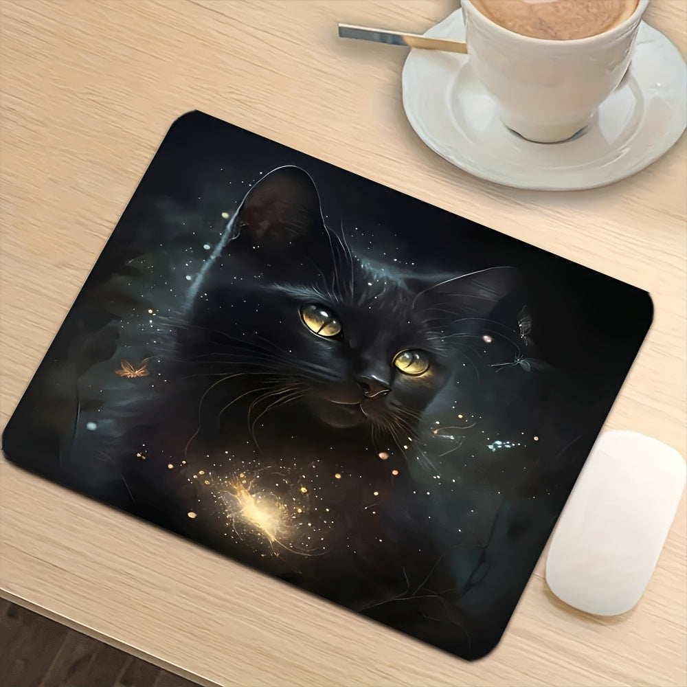 For Cat Lovers Top Quality Rubber Backing Gaming Desk Mat Compatible for PC/Laptop - Mysterious Black Cat Mouse Pad with Glossy Desktop, Office & Computer Accessory, Ideal Gift for Gamers & Tech-Savvy (Birthday/Christmas)