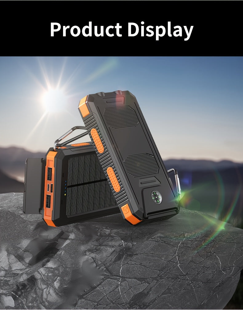 2 PCS Set 20000mAh Portable Emergency Solar Power Bank, Portable Survival Solar Mobile Phone Charger, Camping External Battery Charger for Mobile Phones, 2 USB/ LED Flashlights with Compass for Outdoor Activities