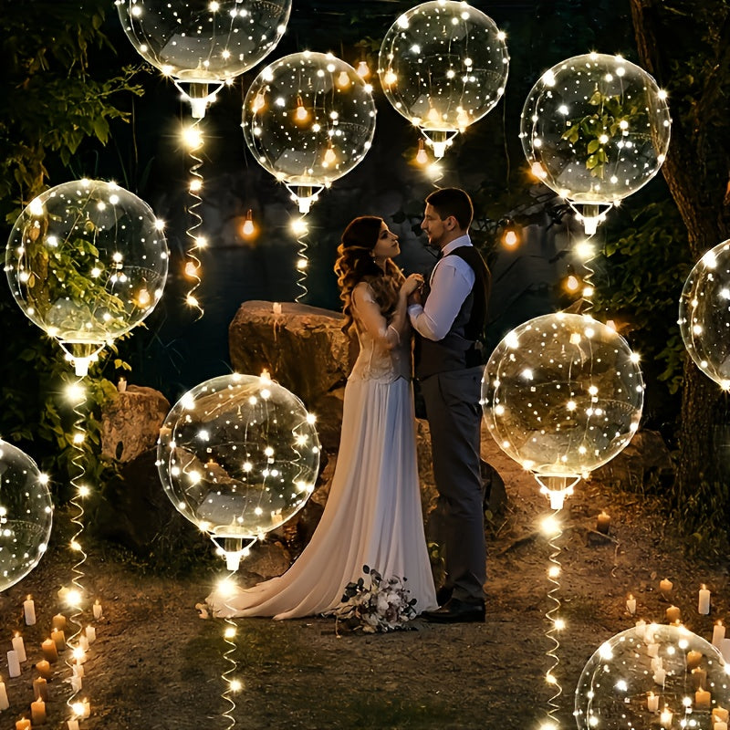 25PCS Set  (10 String Lights + 15 Balloons) Transparent Glitter Bubble Decorations, Suitable for Weddings, Engagements, Christmas, New Year, and Valentine's Day - Battery Operated (AA Batteries Not Included)