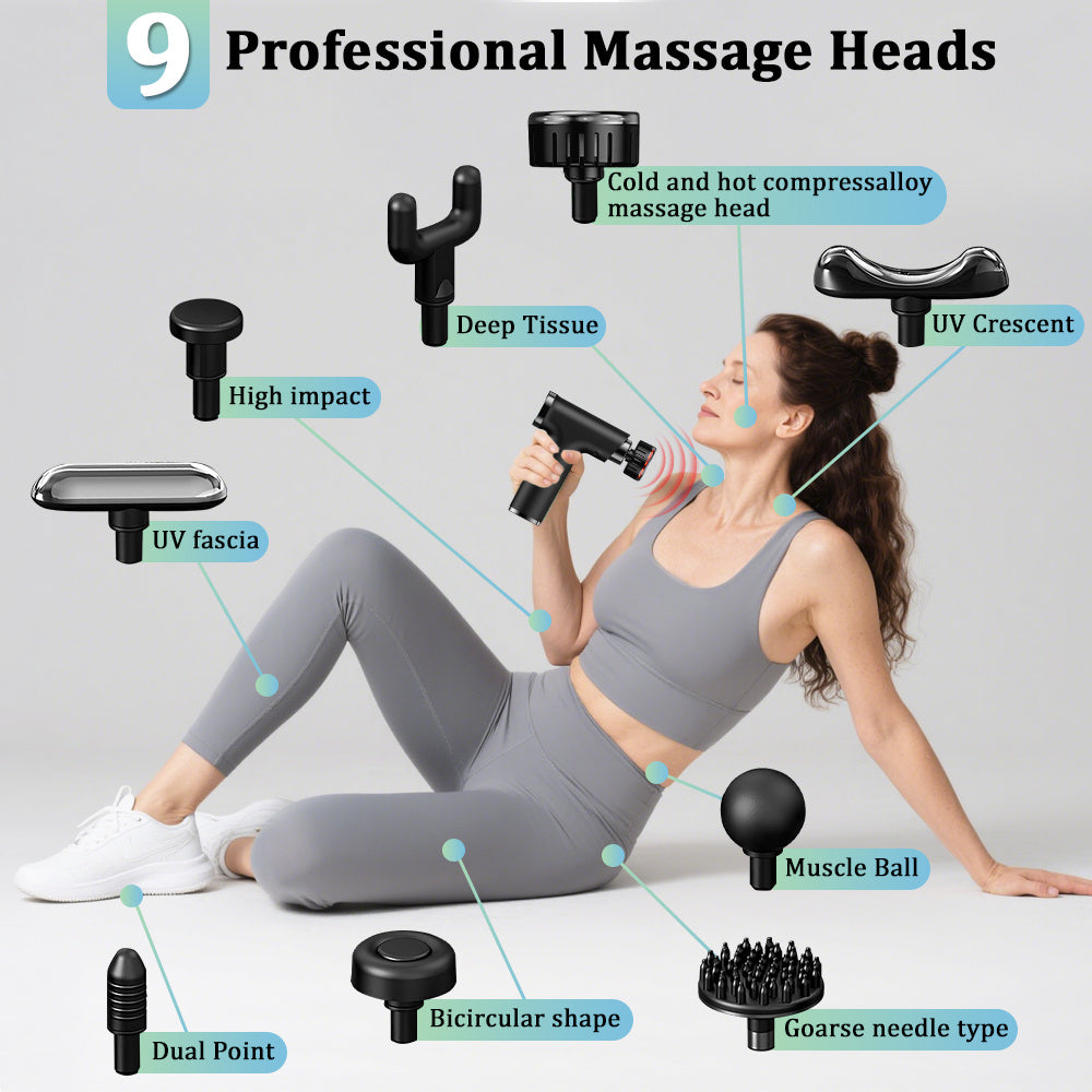 8 IN 1 Electric Massage Gun with Heat & Cold, Athlete Massage Gun, Multifunctional Fascia Gun Home Portable Gym Use Small Quiet Handheld Massager with LCD Touch Screen, 9 Heads for Shoulder, Body, Back, neck relaxation, Deep