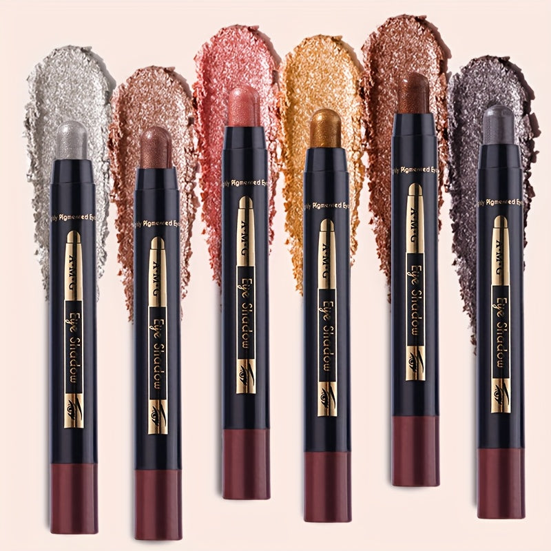 Full Set 6-Color Multifunctional Eyeshadow Pencil Set | Waterproof Metallic and Matte Eyeshadow Sticks, Multicolor Highlight Eyeliner, Long-Lasting High Glitter and Neutral Brown Eyeshadow Crayons, Ideal for Christmas, Annive
