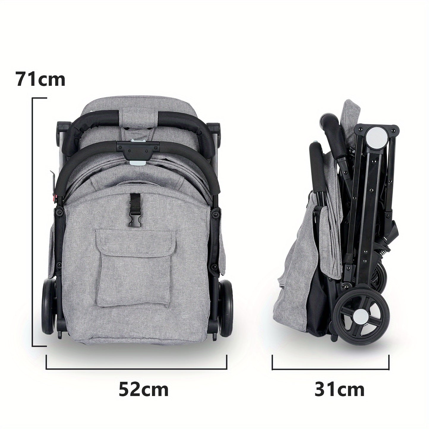 Travel Pram, Lightweight Baby Stroller, Compact Pushchair for Airplane, One Hand Foldable, Buggy with 5-Point Harness