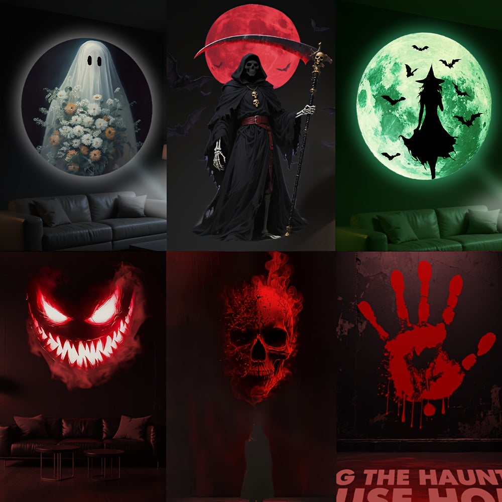 6 Patterns Lights Halloween LED Projection Light, Yard, Festival, Camping, Party USB Light, Ground Pattern Atmosphere Light, USB Powered Energy-Saving Portable with Multiple Patterns: Witch, Grim Reaper, Ghost, Skull, Horror